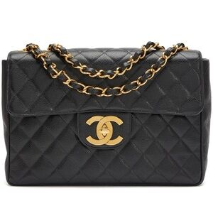 Chanel Vintage Black Quilted Caviar XL Jumbo Flap Bag